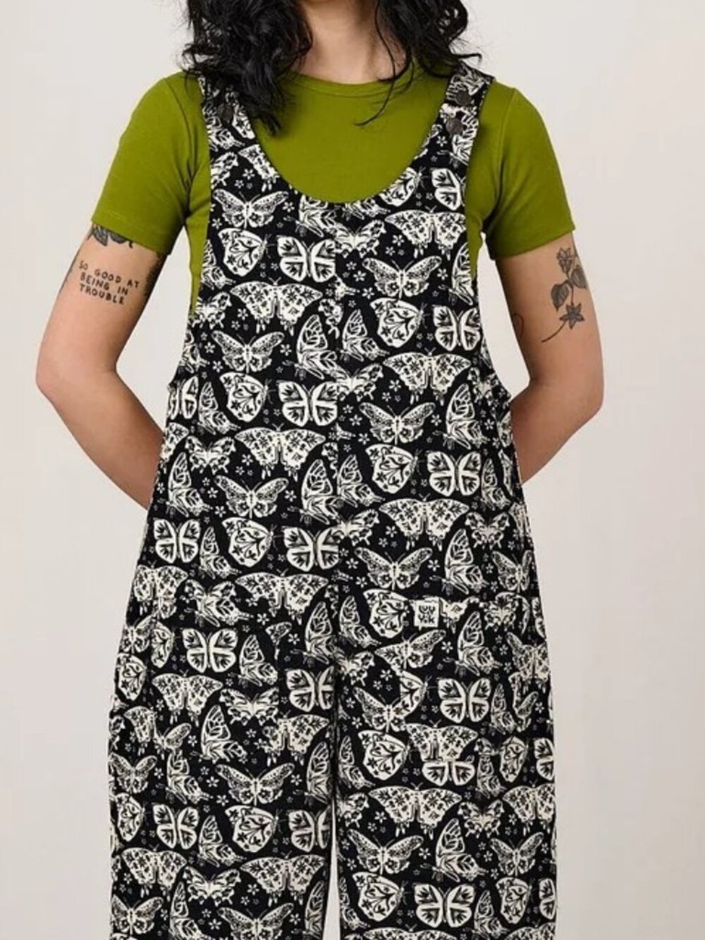 Lucy & Yak Ara Dungarees Black & White Butterfly Print UK26/US22 NWT - Picture 2 of 7
